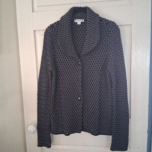 Pendleton Women's Black and Gray Patterned Cotton Woven Knit Cardigan Blazer